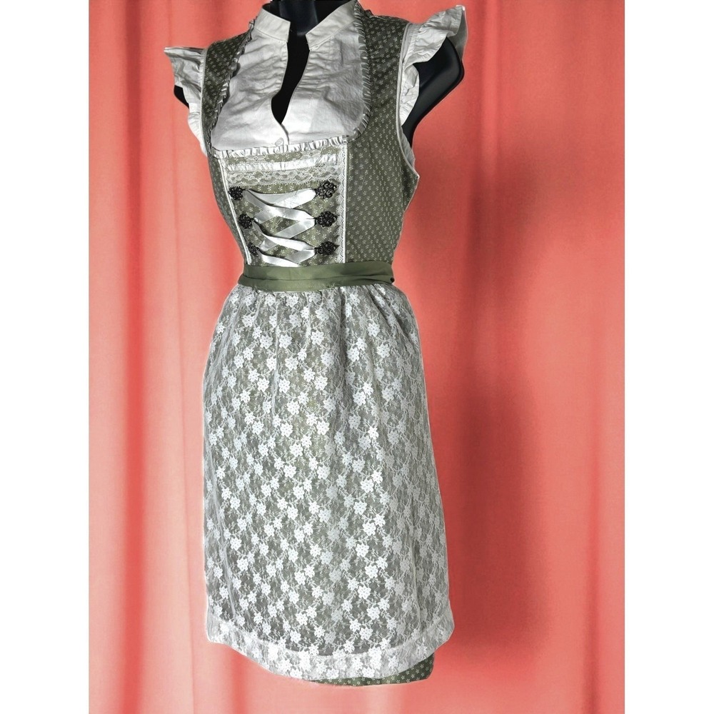 New Medium Oktoberfest Olive Green Lace Dirndl Dress Bavarian German Trachten